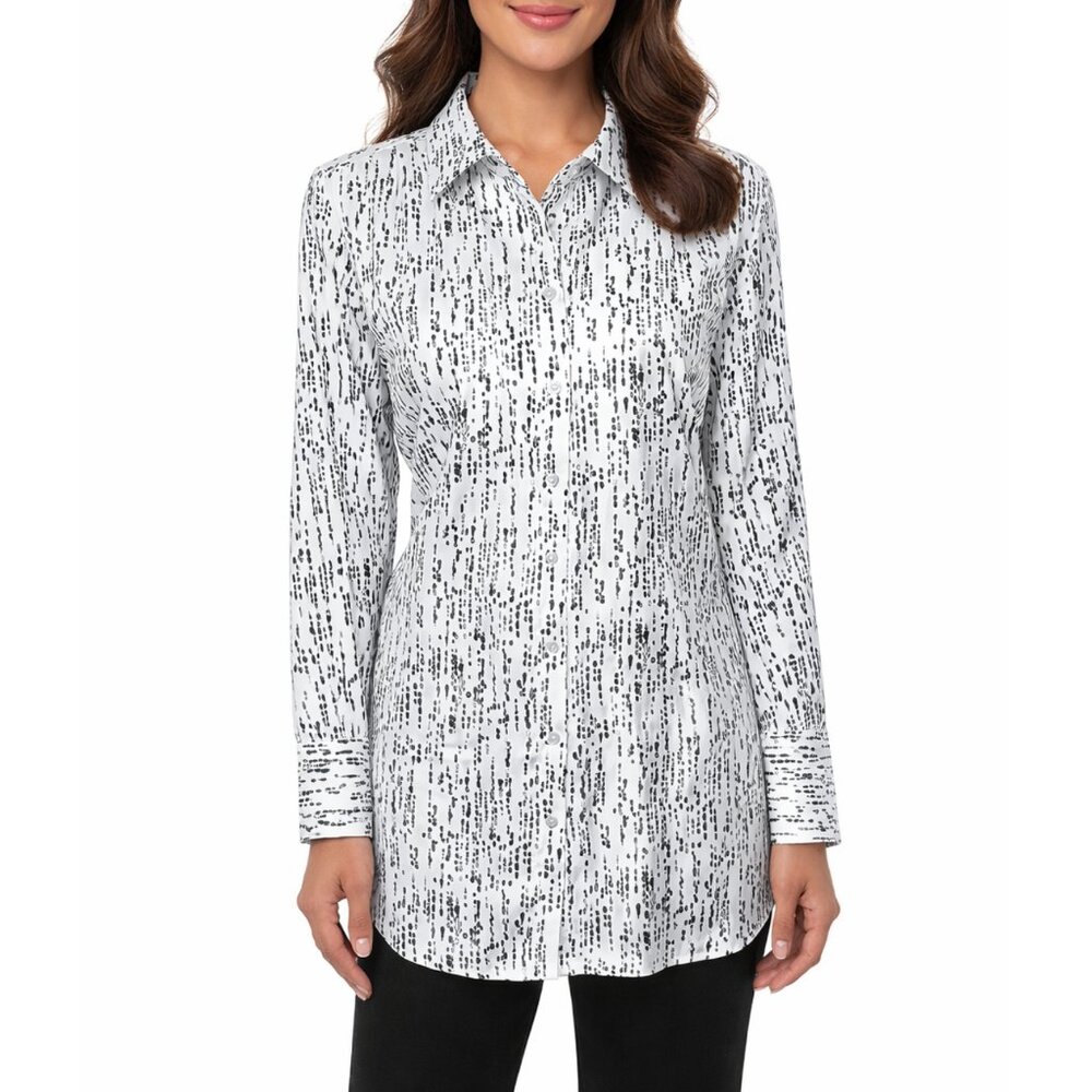 Simply Vera Vera Wang Abstract Drip Print Button Down Blouse Large Black White